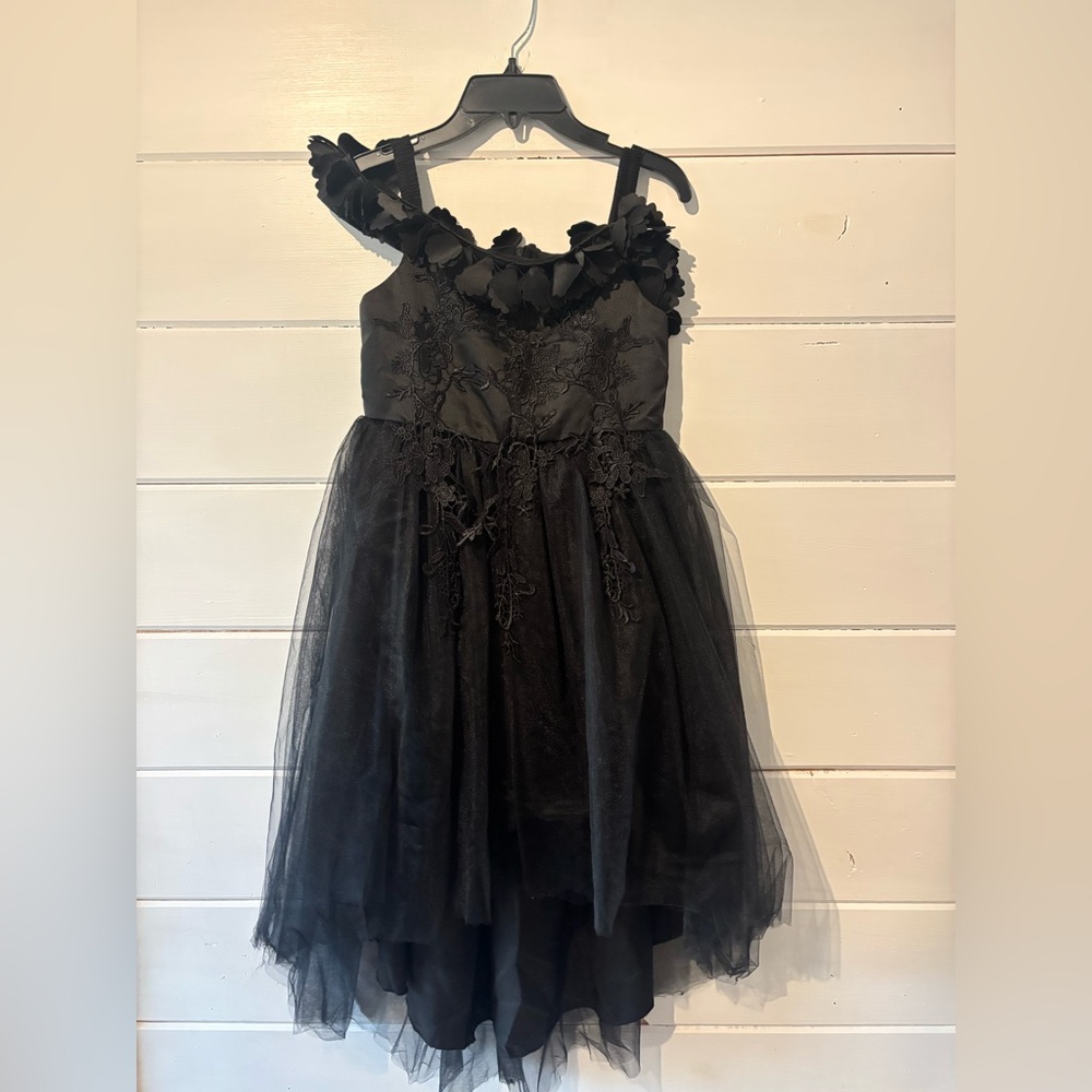 Girls Trish Scully 8 Elegant Black Lace Dress high low euc